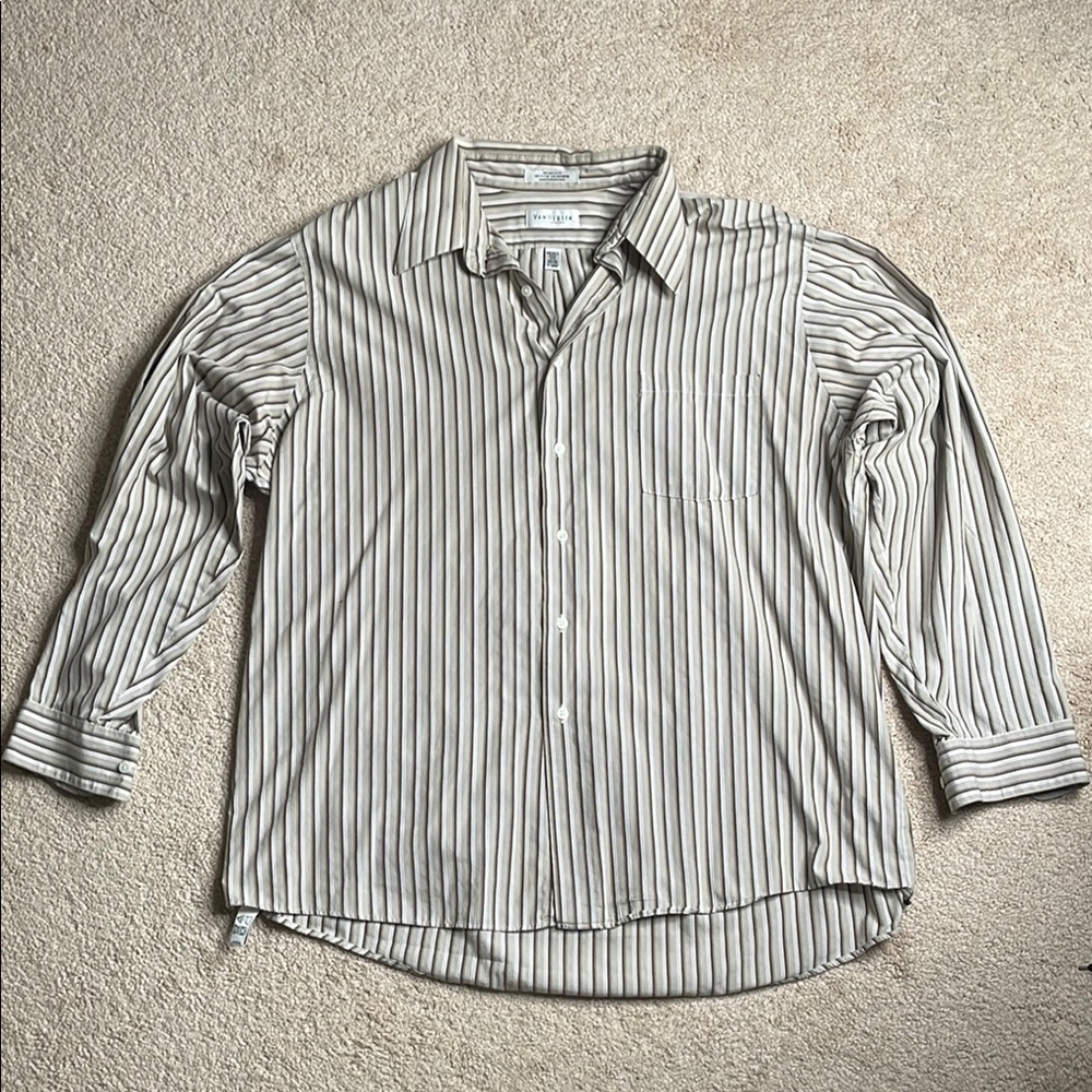Van Heusen White and Gray Casual Button Down Shirt with Stripes